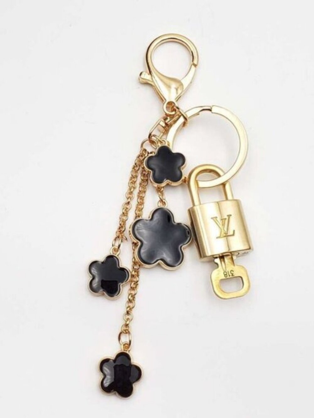 LV Gold Padlock 🔑 Authentic Louis Vuitton Charm + Unbranded Flower Keychain